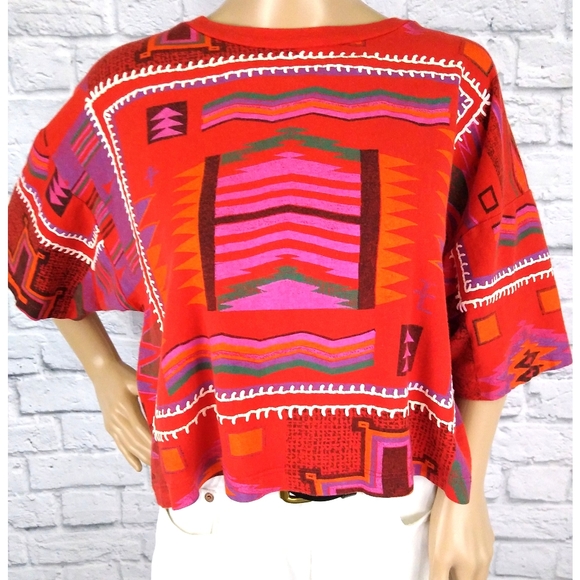 Bacio Tops - Vintage 90's Southwestern Tribal Boxy Crop Top L